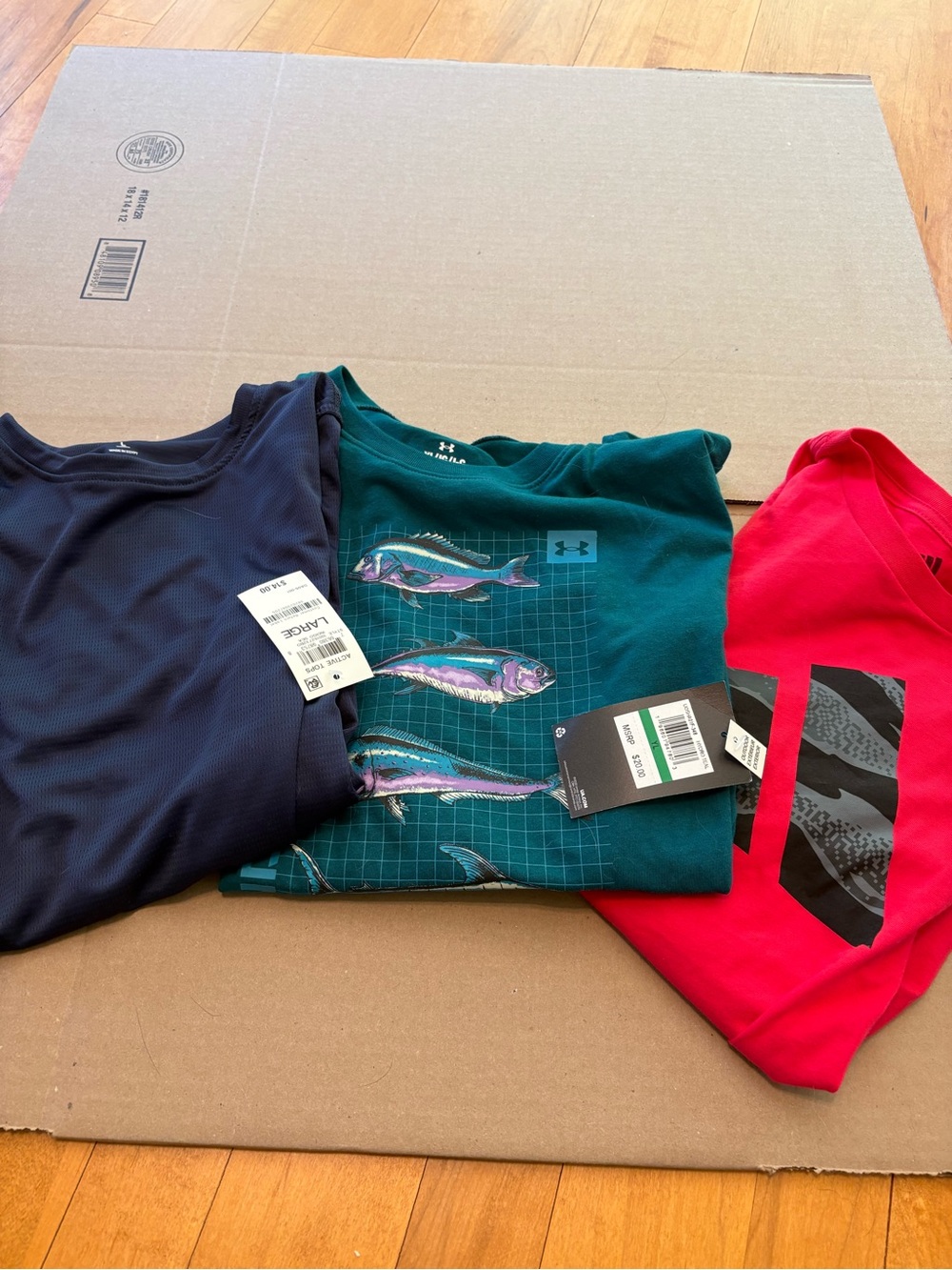 Under Armour and Boys' Ideology Tees - Green Fish Graphic, Navy & Red Options